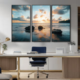 23879436-MGV-CV-36X24-Rocky Ocean Sunset Canvas Wall Art – Seaside Dramatic Seascape, Ocean Sunset Art Print for Coastal Modern Decor for Nature