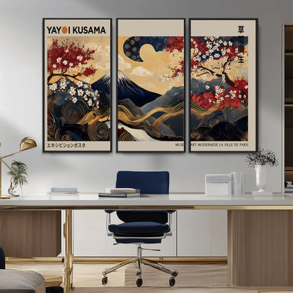 66892669-MGV-CV-36X24-Japanese Landscape Wall Art – Mount Fuji Canvas Print with Cherry Blossoms and Golden Waves, Traditional Asian Inspired Artwork