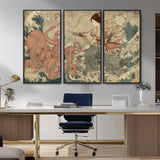 54879547-MGV-CV-36X24-Samurai Woman Wall Art – Japanese Ukiyo-e Style Canvas Print with Katana and Octopus, Traditional Asian Inspired Battle Artwork