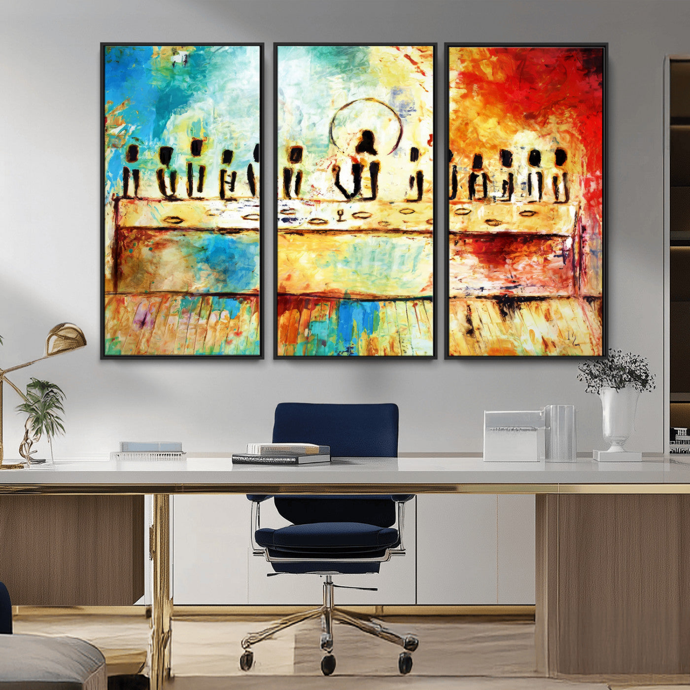 YKE34632598CR-MGV-CV-36X24-Abstract Last Supper with Apostles Wall Art Canvas Print