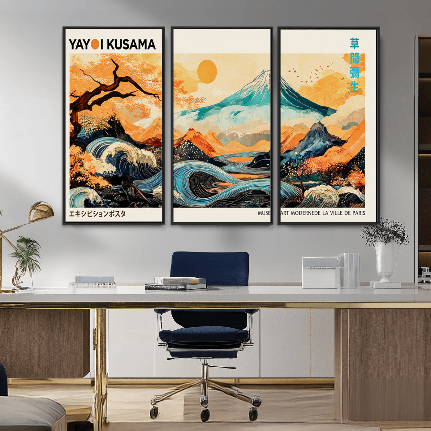 94085549-MGV-CV-36X24-Japanese Wave and Mountain Wall Art – Panoramic Abstract Landscape Canvas Print, Asian Inspired Nature Decor for Living Room,