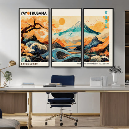 94085549-MGV-CV-36X24-Japanese Wave and Mountain Wall Art – Panoramic Abstract Landscape Canvas Print, Asian Inspired Nature Decor for Living Room,