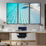 68127042-MGV-FC-48X32-3P_Black-Beach Wall Art – Tropical Ocean Canvas Print, Clear Water and White Sand Photography Decor for Bedroom, Living Room, Office,