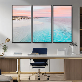 41613614-MGV-CV-36X24-Beach Sunset Wall Art – Pastel Ocean Canvas Print, Turquoise Water and Pink Sky Photography Decor for Bedroom, Living Room, Office