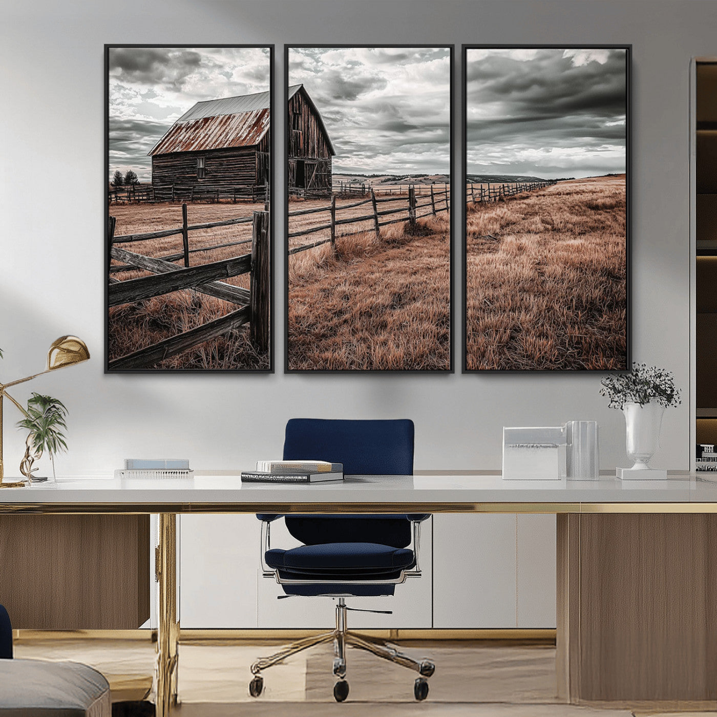 70676381-MGV-CV-36X24-Rustic Barn Wall Art – Weathered Farmhouse Canvas Print, Country Landscape Photography Decor for Bedroom, Living Room, Office,