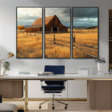 16480179-MGV-CV-36X24-Farmhouse Wall Art – Rustic Barn and Golden Field Canvas Print, Country Landscape Photography Decor for Bedroom, Living Room,
