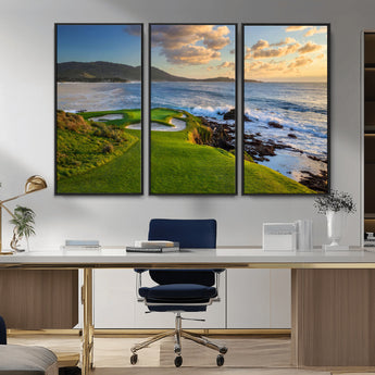 67486665-MGV-FC-48X32-3P_Black-Golf Course Wall Art – Pebble Beach Oceanfront Canvas Print, Coastal Fairway Photography Sports Decor for Living Room, Office, Man