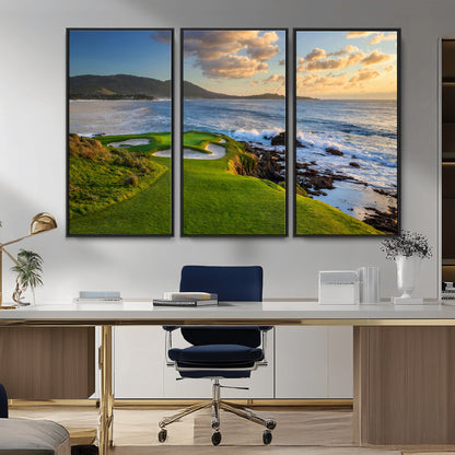67486665-MGV-FC-48X32-3P_Black-Golf Course Wall Art – Pebble Beach Oceanfront Canvas Print, Coastal Fairway Photography Sports Decor for Living Room, Office, Man