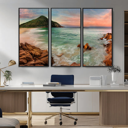 53831025-MGV-CV-36X24-Coastal Landscape Wall Art – Tropical Beach Ocean Canvas Print, Sunset Mountain View Photography Decor for Living Room, Bedroom,