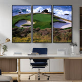 22776914-MGV-CV-36X24-Golf Course Wall Art – Oceanfront Green Canvas Print, Coastal Pebble Beach Photography Sports Decor for Living Room, Office, Man