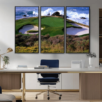 22776914-MGV-CV-36X24-Golf Course Wall Art – Oceanfront Green Canvas Print, Coastal Pebble Beach Photography Sports Decor for Living Room, Office, Man