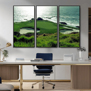 48473947-MGV-CV-36X24-Ocean Golf Course Wall Art – Panoramic Green Fairway Canvas Print, Coastal Golf Landscape Photography Sports Decor for Office, Man