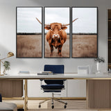 16316734-MGV-CV-36X24-Texas Longhorn Wall Art – Rustic Bull Portrait Canvas Print, Western Farmhouse Animal Photography Decor for Living Room, Office,