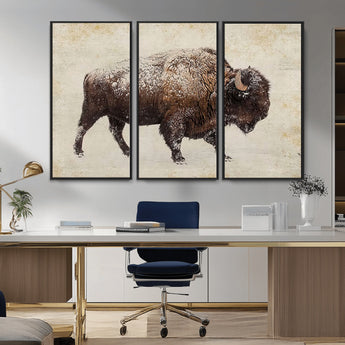 54810031-MGV-CV-36X24-Western Wall Art – Snow Covered Bison Canvas Print, Rustic Wildlife Photography Decor for Bedroom, Living Room, Office, Lodge,