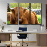 68411138-MGV-CV-36X24-Farmhouse Wall Art – Highland Cow Canvas Print, Rustic Country Cattle Photography Decor for Bedroom, Living Room, Office, Ranch,