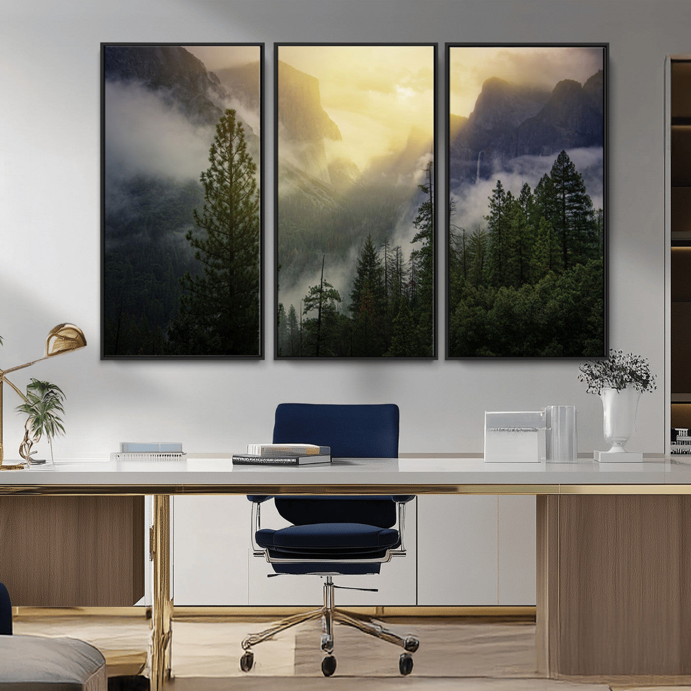 38316884-MGV-CV-36X24-Landscape Wall Art – Misty Mountain Valley Canvas Print, Scenic Pine Forest and Sunrise Photography Decor for Bedroom, Living