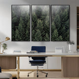 84059409-MGV-CV-36X24-Forest Wall Art – Misty Evergreen Trees Canvas Print, Tranquil Nature Photography Decor for Bedroom, Living Room, Office, Cabin or