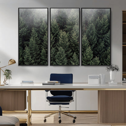 84059409-MGV-CV-36X24-Forest Wall Art – Misty Evergreen Trees Canvas Print, Tranquil Nature Photography Decor for Bedroom, Living Room, Office, Cabin or