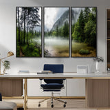 93123937-MGV-CV-36X24-Landscape Wall Art – Misty Mountain Lake Canvas Print, Tranquil Forest and Waterfall Photography Decor for Bedroom, Living Room,