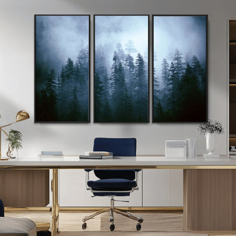 93439624-MGV-CV-36X24-Forest Wall Art – Misty Pine Trees Canvas Print, Moody Nature Photography Decor for Bedroom, Living Room, Office, Cabin, Lodge or