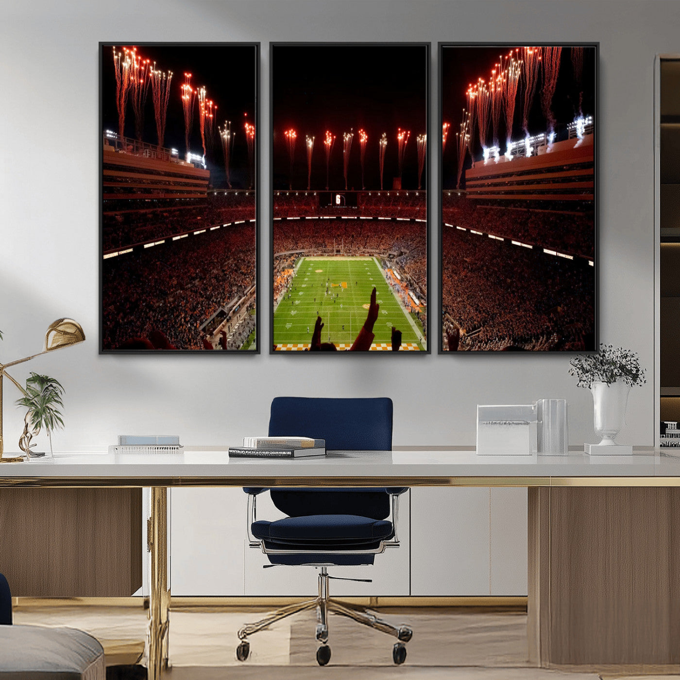 73358115-MGV-CV-36X24-Tennessee Volunteers Wall Art – Neyland Stadium Fireworks Night Game Canvas Print, Vols Football Checkerboard Endzone Sports Decor