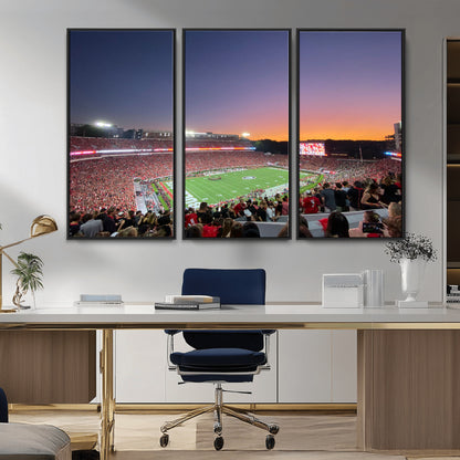 25139565-MGV-CV-36X24-Sanford Stadium Wall Art – Panoramic Georgia Bulldogs Sunset Football Game Canvas Print, Red Crowd Sports Decor for Office, Man