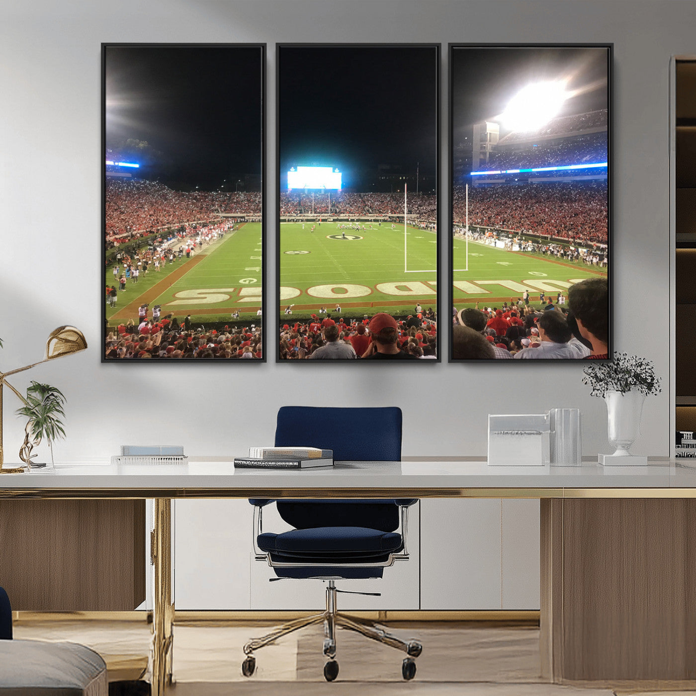 16230786-MGV-CV-36X24-Georgia Bulldogs Stadium Wall Art – Night Game Football Field Canvas Print, Panoramic Sports Decor for Home, Office, Fan Cave