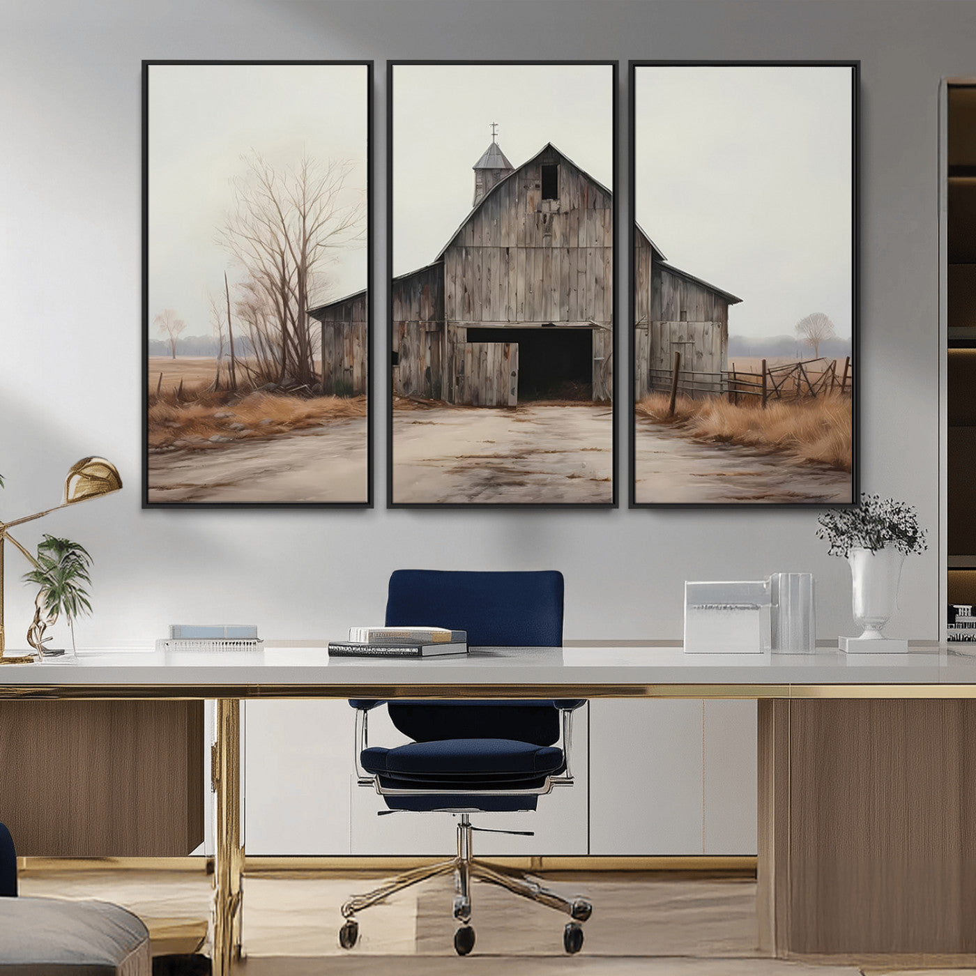 90499-MGV-FC-48X32-3P_Black-Old Barn Wall Art Canvas Print, Framed Rustic Barn Art Picture Print, Abandoned Farm Perfect Rustic Farmhouse Decor Artwork
