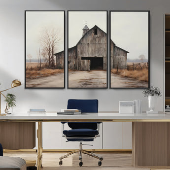 90499-MGV-FC-48X32-3P_Black-Old Barn Wall Art Canvas Print, Framed Rustic Barn Art Picture Print, Abandoned Farm Perfect Rustic Farmhouse Decor Artwork