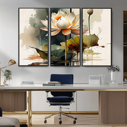 46359-MGV-CV-36X24-Lotus Blossom Wall Art Canvas Print, Framed Water Lily Art Picture Print, Zen Flower Perfect Zen Botanical Decor Artwork
