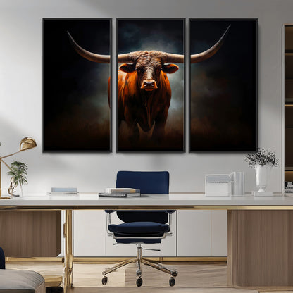 12484-MGV-CV-36X24-Texas Longhorn Wall Art Canvas Print, Framed Western Bull Art Picture Print, Moody Cattle Perfect Moody Western Decor Artwork