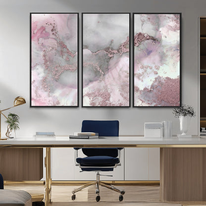 16416-MGV-FC-48X32-3P_Black-Blush Marble Wall Art Canvas Print, Framed Rose Gold Art Picture Print, Pink Cloudy Perfect Modern Glam Decor Artwork