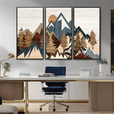 80300-MGV-CV-36X24-Geometric Mountains Wall Art Canvas Print, Framed Stylized Trees Art Picture Print, Graphic Forest Perfect Rustic Abstract Decor
