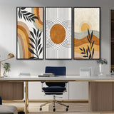 32359-MGV-FC-48X32-3P_Black-Modern Sun Wall Art Canvas Print, Framed Retro Horizon Art Picture Print, Sunburst Design Perfect Mid Century Boho Decor Artwork