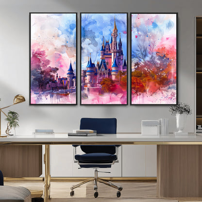 15129-MGV-CV-36X24-Disney Castle Wall Art Canvas Print, Framed Cinderella Palace Art Picture Print, Fantasy Kingdom Perfect Whimsical Fairytale Decor