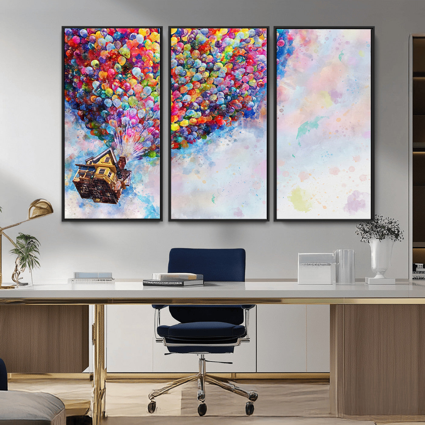 18792-MGV-CV-36X24-Up Movie House Wall Art Canvas Print, Framed Carls Journey Art Picture Print, Up Inspired Perfect Animated Whimsical Decor Artwork