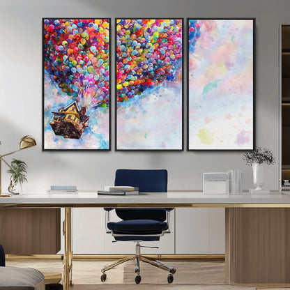 18792-MGV-CV-36X24-Up Movie House Wall Art Canvas Print, Framed Carls Journey Art Picture Print, Up Inspired Perfect Animated Whimsical Decor Artwork