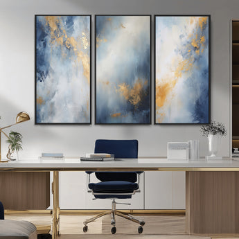 41836-MGV-CV-36X24-Abstract Gold Wall Art Canvas Print, Framed Blue Layers Art Picture Print, Elegant Cloud Perfect Elegant Minimalist Decor Artwork