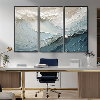 53646-MGV-CV-36X24-Ocean Wave Wall Art Canvas Print, Framed Textured Seascape Art Picture Print, Modern Ocean Perfect Minimal Coastal 2/2 Decor