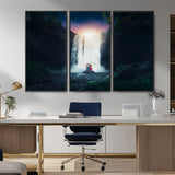 56359-MGV-CV-36X24-Lilo Stitch Wall Art Canvas Print, Framed Stitch Angel Art Picture Print, Cartoon Waterfall Perfect Tropical Fantasy Decor Artwork