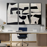 33714-MGV-CV-36X24-Monochrome Design Wall Art Canvas Print, Framed Modern Linework Art Picture Print, Textured Shapes Perfect Monochrome Modern Decor