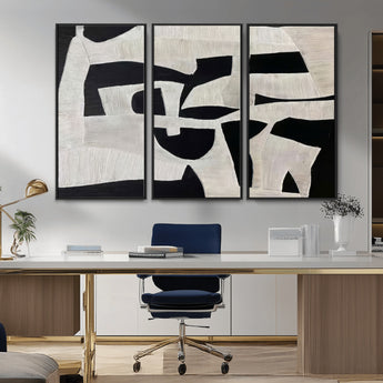 33714-MGV-CV-36X24-Monochrome Design Wall Art Canvas Print, Framed Modern Linework Art Picture Print, Textured Shapes Perfect Monochrome Modern Decor