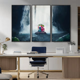 32259-MGV-FC-48X32-3P_Black-Stitch Angel Wall Art Canvas Print, Framed Stitch Waterfall Art Picture Print, Cartoon Couple Perfect Moody Fantasy Decor Artwork