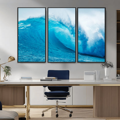 15566-MGV-CV-36X24-Ocean Wave Wall Art Canvas Print, Framed Curling Wave Art Picture Print, Vibrant Surf Wave Perfect Coastal Surf Decor Artwork