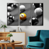 52108-MGV-CV-36X24-Precision Pool Table Wall Art – Close Up Yellow 1 Ball Canvas Print, Hand-Played Billiards Game Decor for Office, Game Room, or