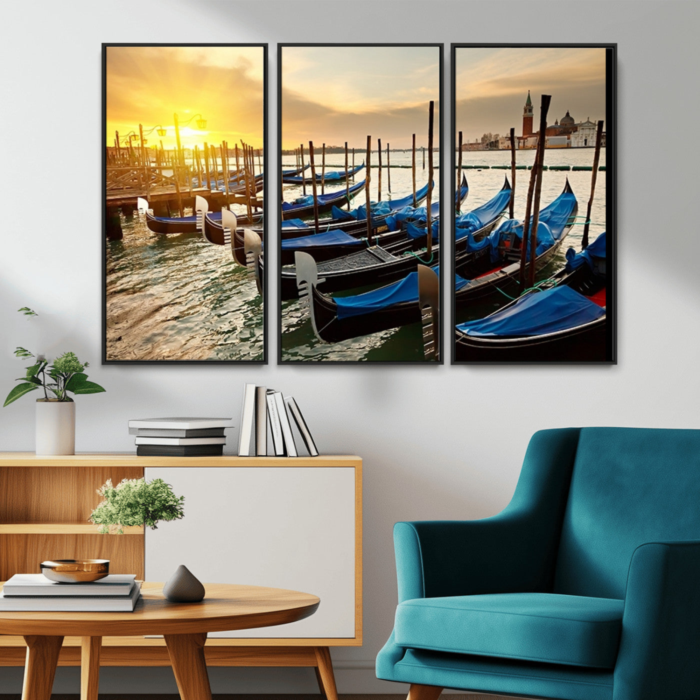 25872-MGV-CV-36X24-Venetian Gondola Dock Wall Art – Serene Sunset Canal Canvas Print, Tranquil Water Travel Decor for Office, Living Room, or Man