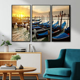 25872-MGV-CV-36X24-Venetian Gondola Dock Wall Art – Serene Sunset Canal Canvas Print, Tranquil Water Travel Decor for Office, Living Room, or Man