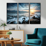 33428-MGV-FC-48X32-3P_Black-Ocean Sunrise Wall Art – Serene Seascape Canvas Print, Coastal Home or Office Decor, Perfect for Living Room, Bedroom, or Study