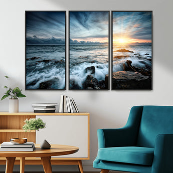 33428-MGV-FC-48X32-3P_Black-Ocean Sunrise Wall Art – Serene Seascape Canvas Print, Coastal Home or Office Decor, Perfect for Living Room, Bedroom, or Study