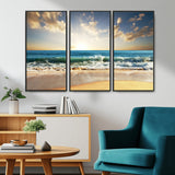 13139-MGV-CV-36X24-Sunrise Beach Wall Art – Ocean Waves and Golden Sand Canvas Print, Coastal Home Decor for Living Room, Bedroom, or Office